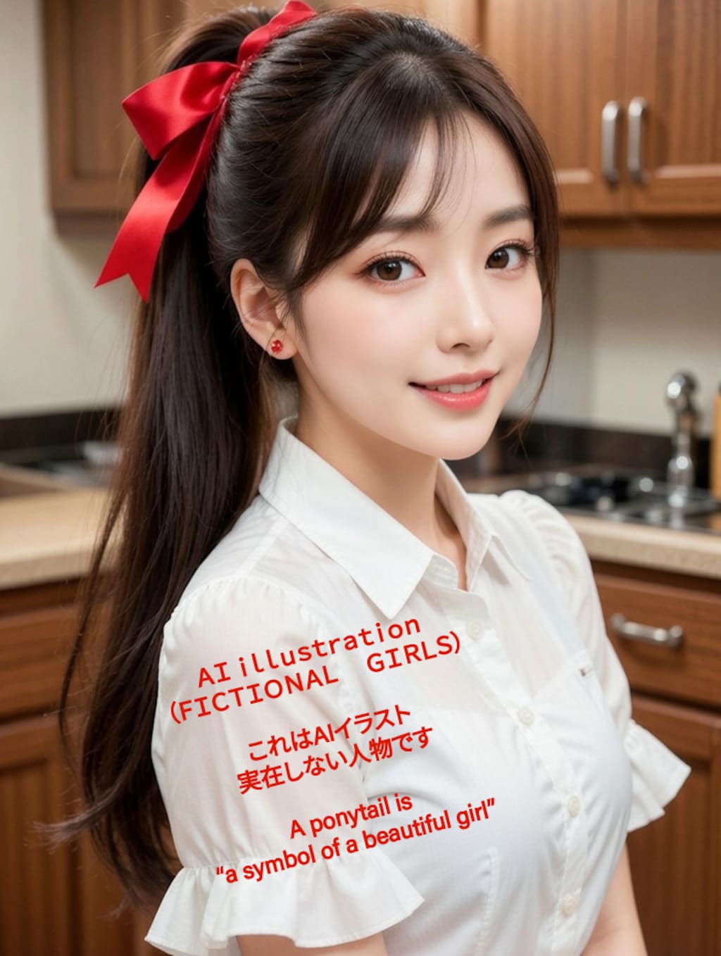 ポニーテール美少女の笑顔