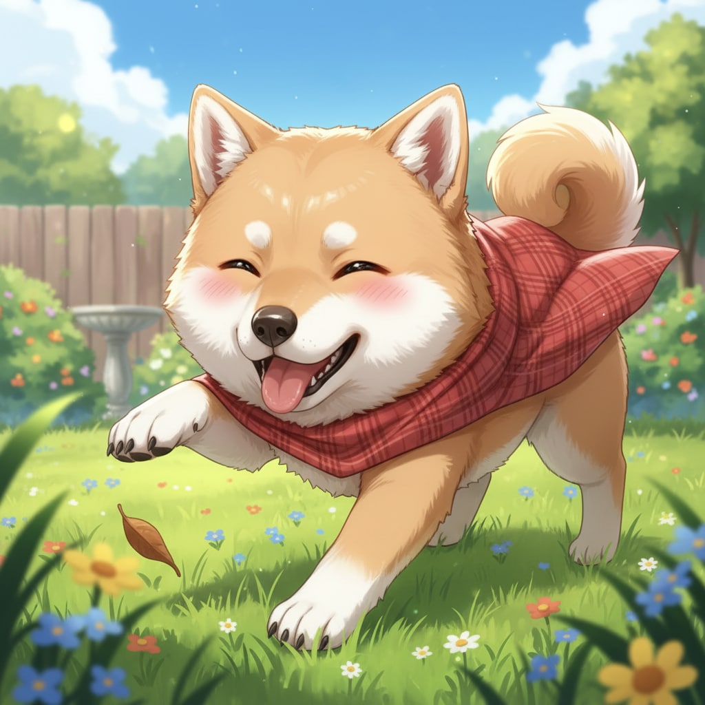 庭で元気いっぱいに遊ぶ柴犬🐶