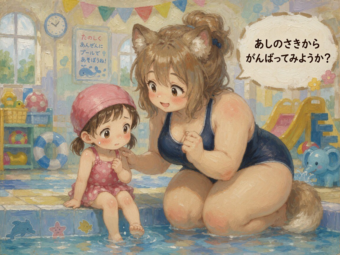 はじめてのプールとけものむちむちおねえさん