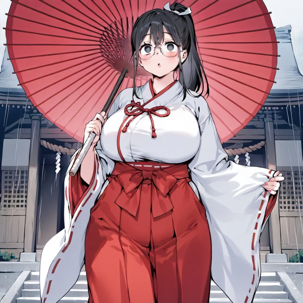 雨と巫女さん