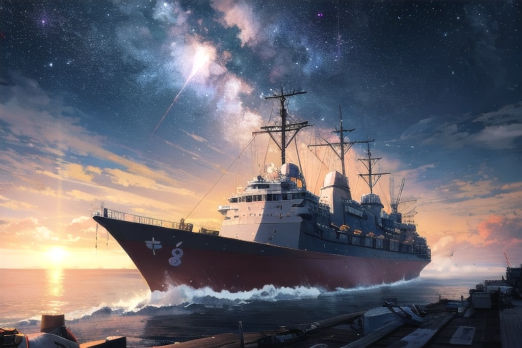 軍艦と星空