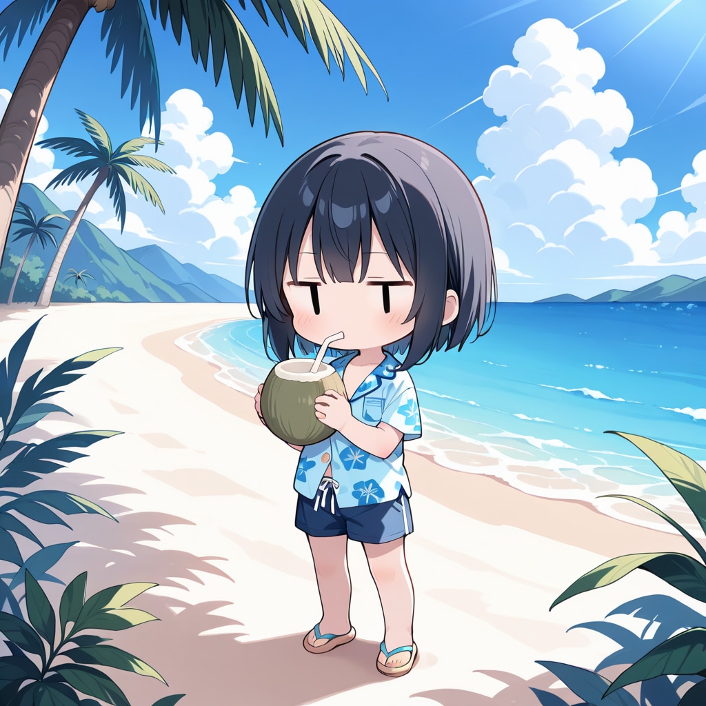 ココナッツジュースを飲む