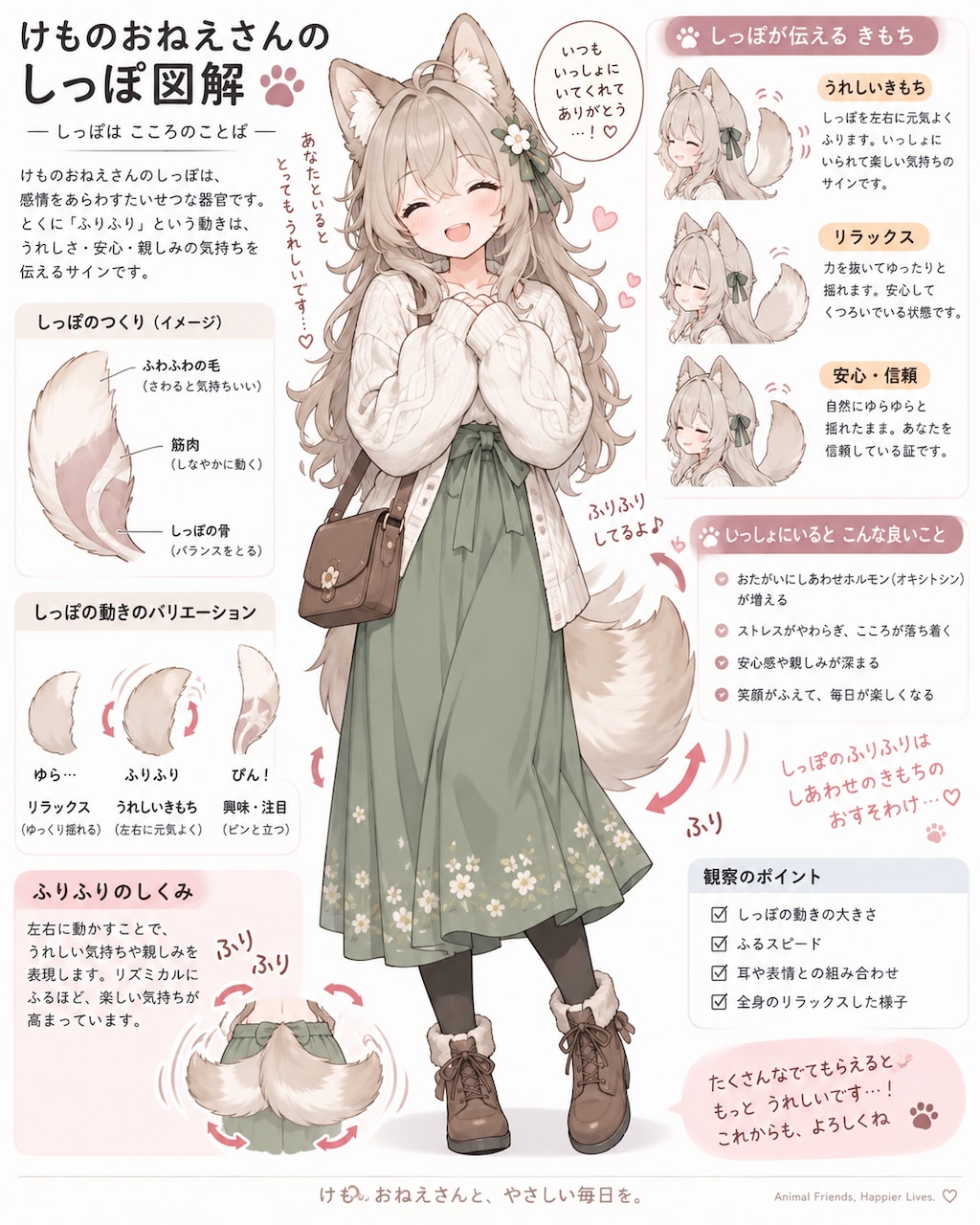 しっぽのあるおねえさんの図解と後ろ姿