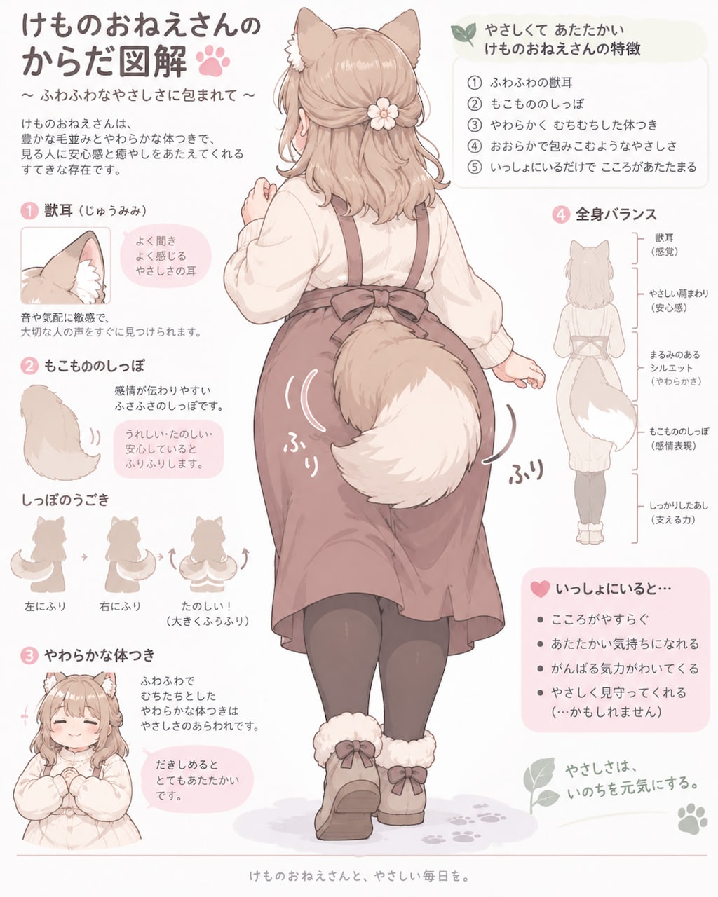 しっぽのあるおねえさんの図解と後ろ姿