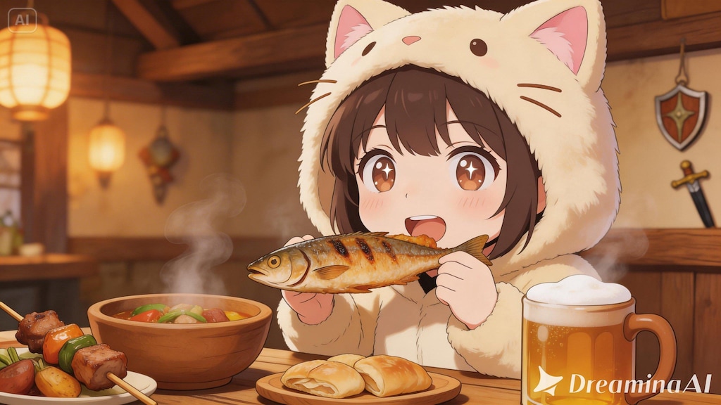 【All0406b】初めての冒険成功のお祝いを冒険者食堂で（モデル: Seedream 5.0Lite）