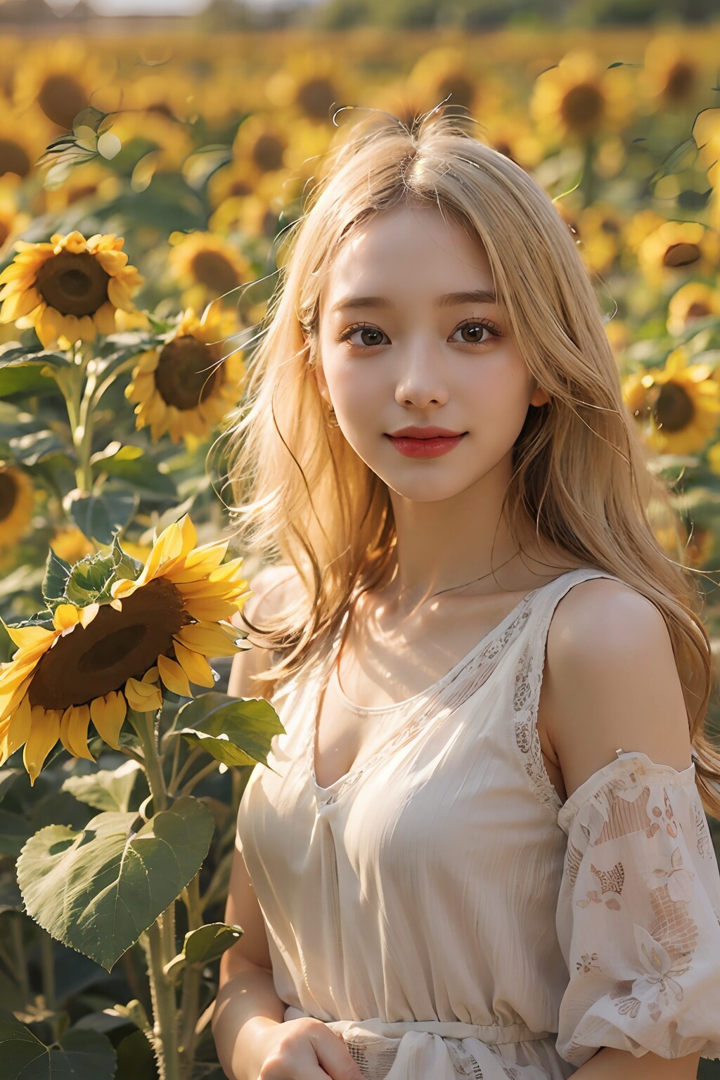 ひまわり畑と白いワンピ1