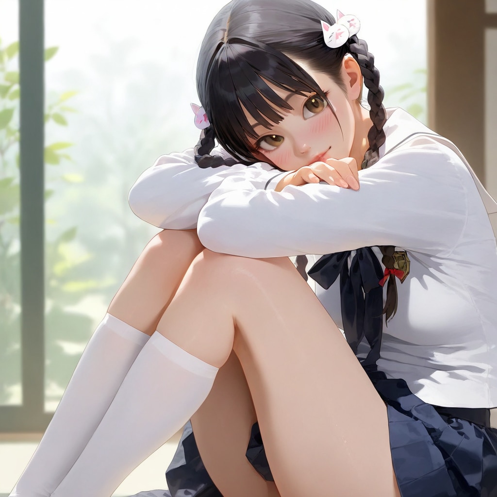 体育座り女学生