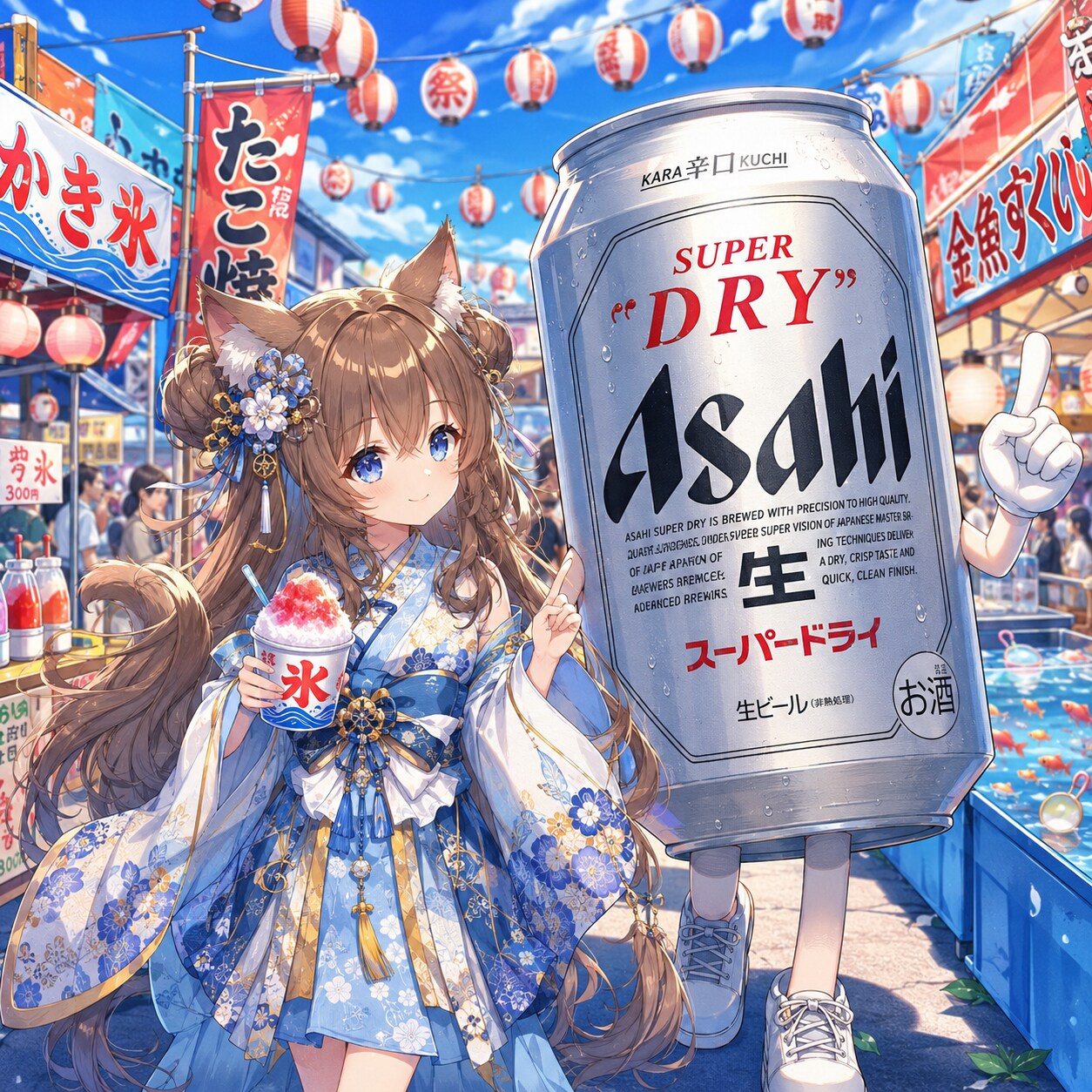 お昼の夏祭りな小さな女の子