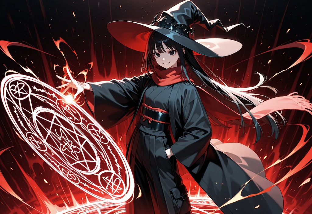 魔法陣を展開する魔女さん