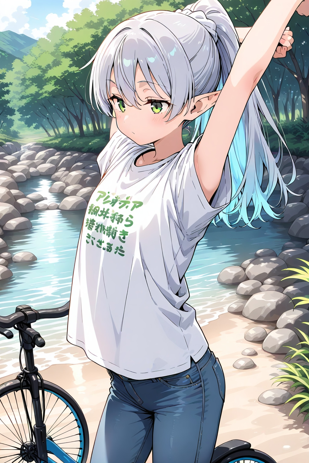 一輪車に乗ってくれないエルフの女の子