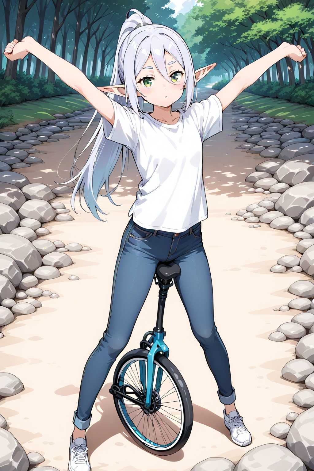一輪車に乗ってくれないエルフの女の子