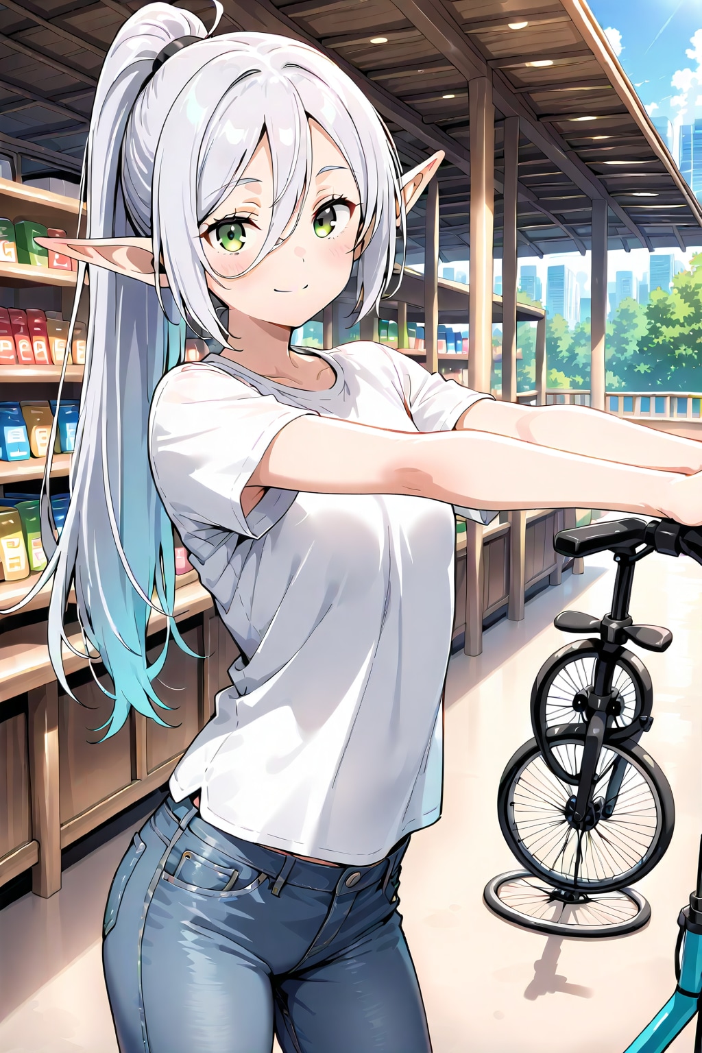 一輪車に乗ってくれないエルフの女の子