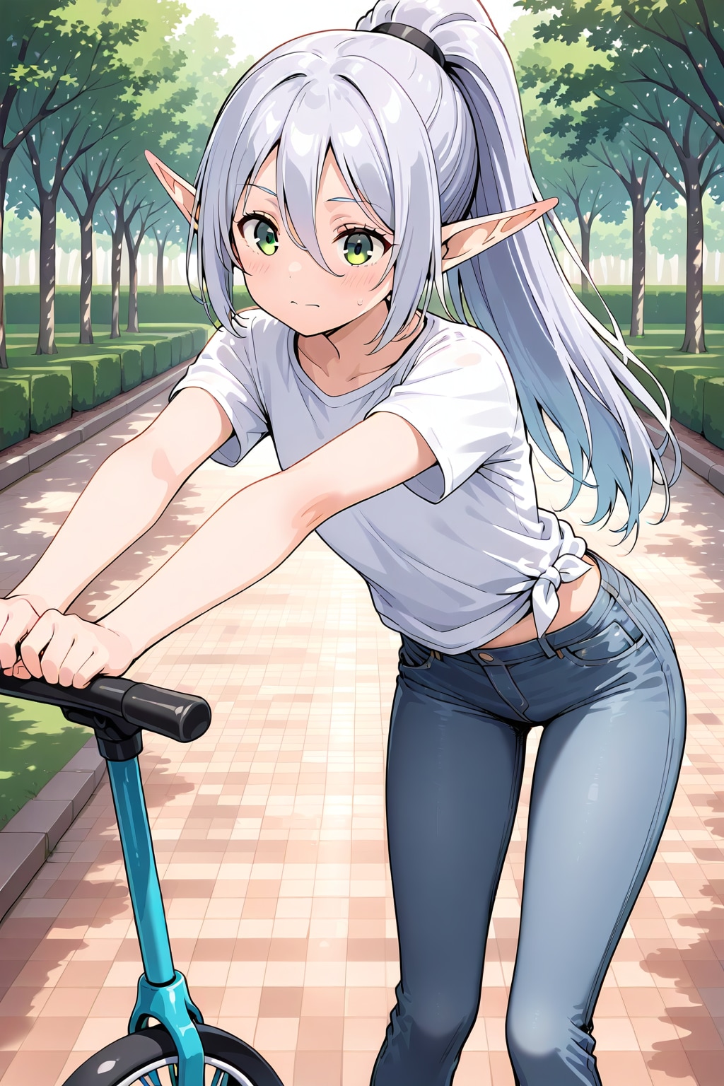 一輪車に乗ってくれないエルフの女の子