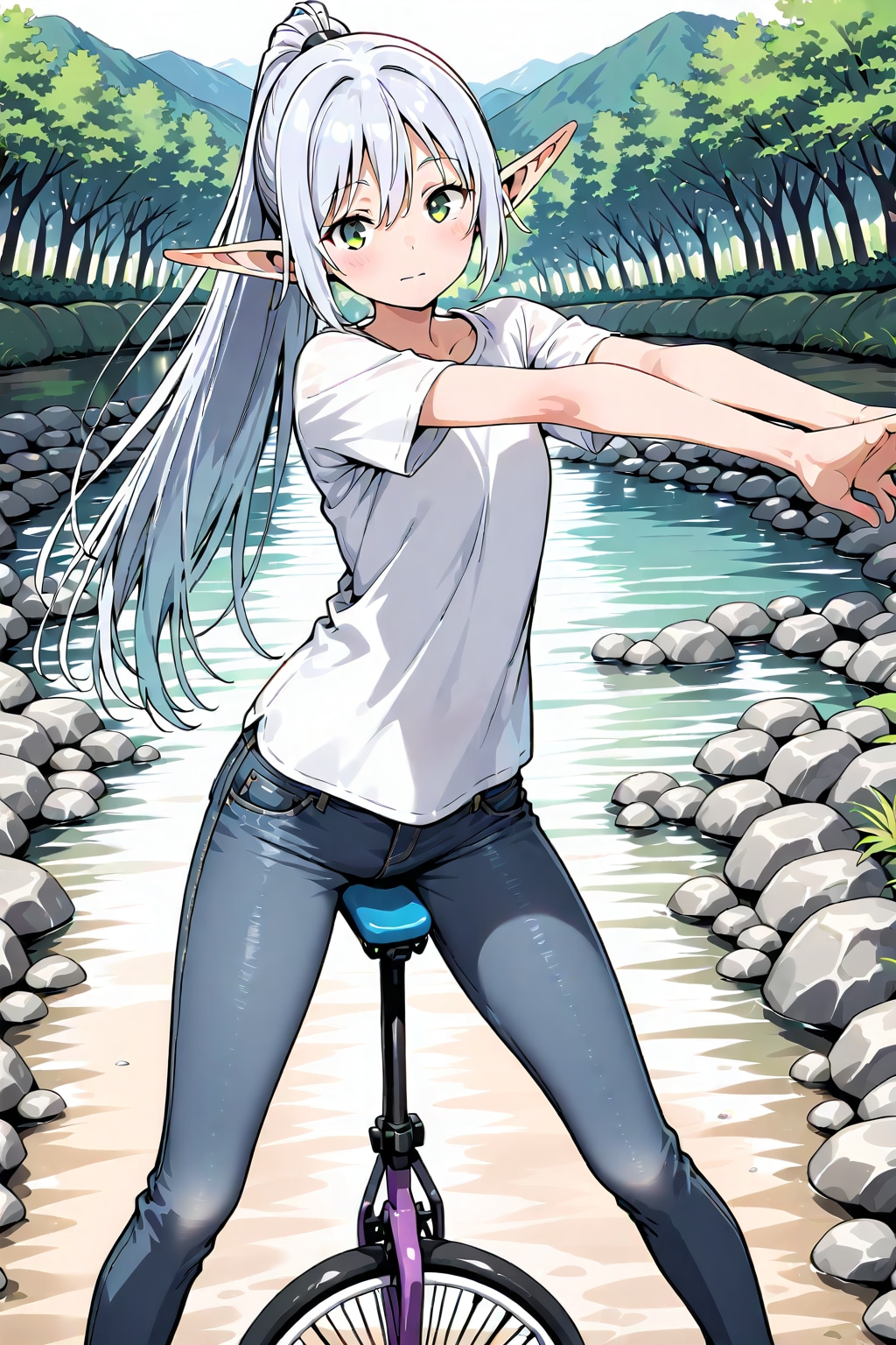 一輪車に乗ってくれないエルフの女の子