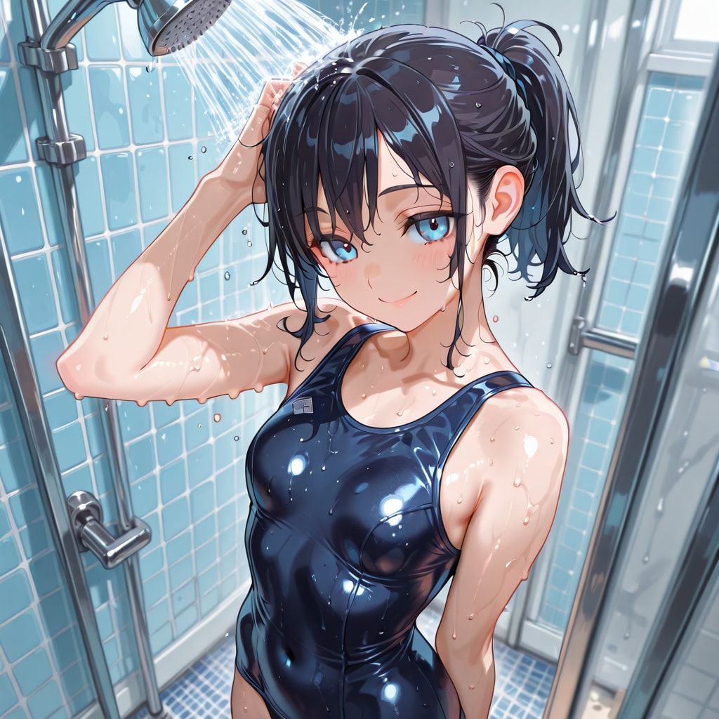 プールの後のシャワー