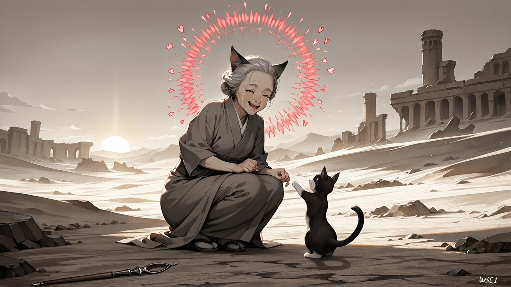 猫耳と笑顔の老人