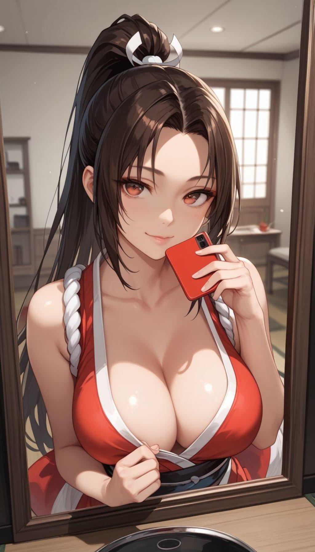自撮りをする不知火舞　イラスト