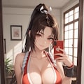 自撮りをする不知火舞　イラスト 3枚目
