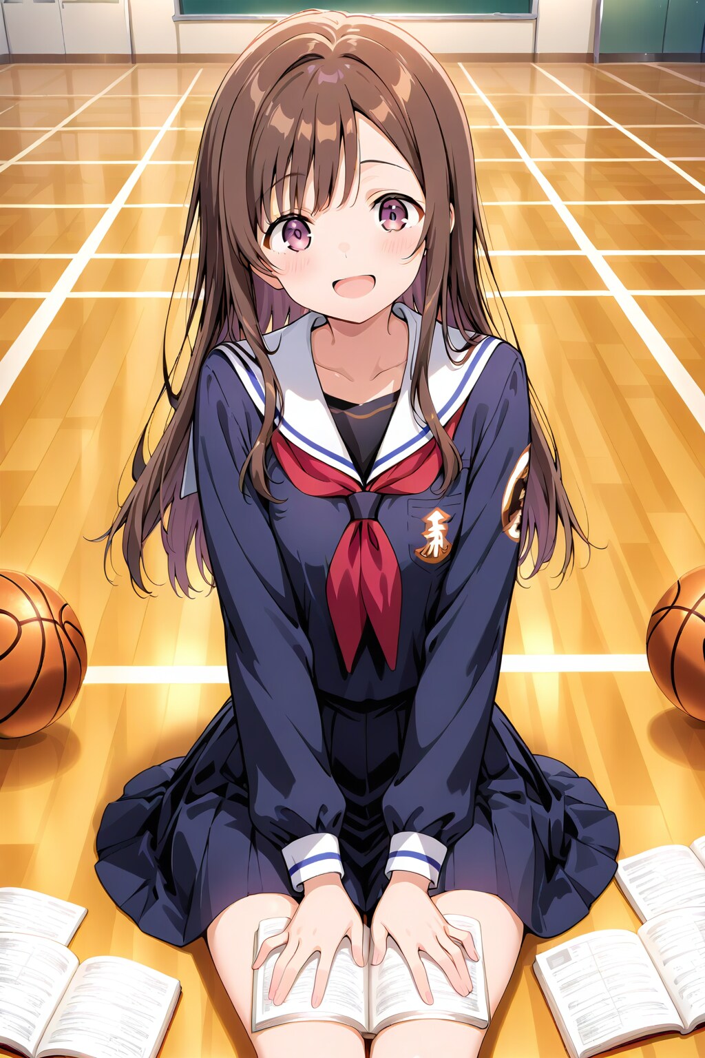 体育館で勉強する女の子