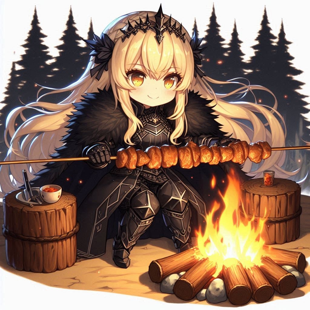 焚火で肉焼きエリザベス