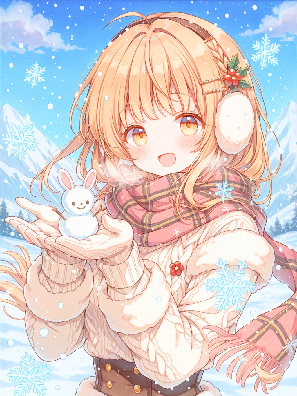 白い冬の小さな雪うさぎ