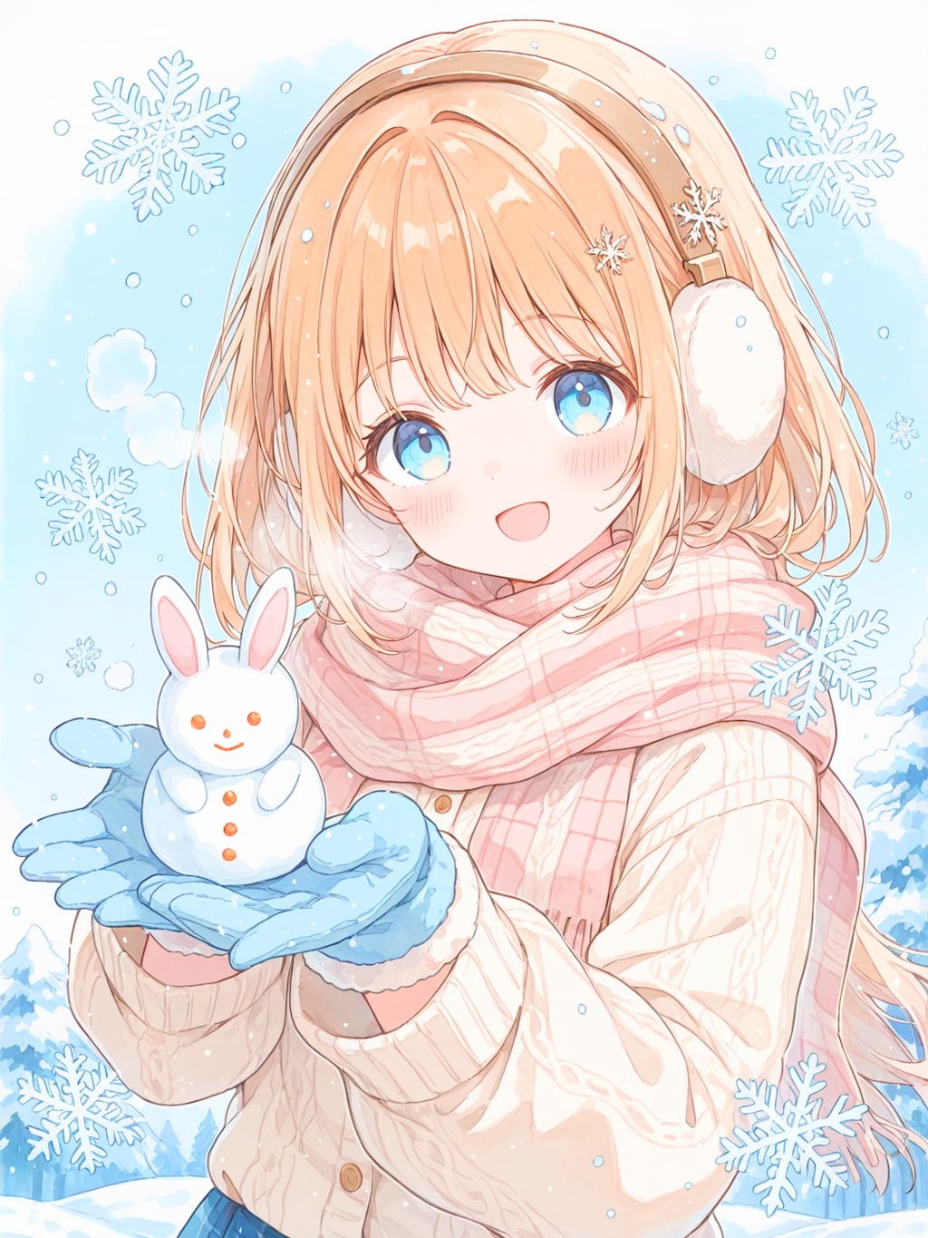 白い冬の小さな雪うさぎ