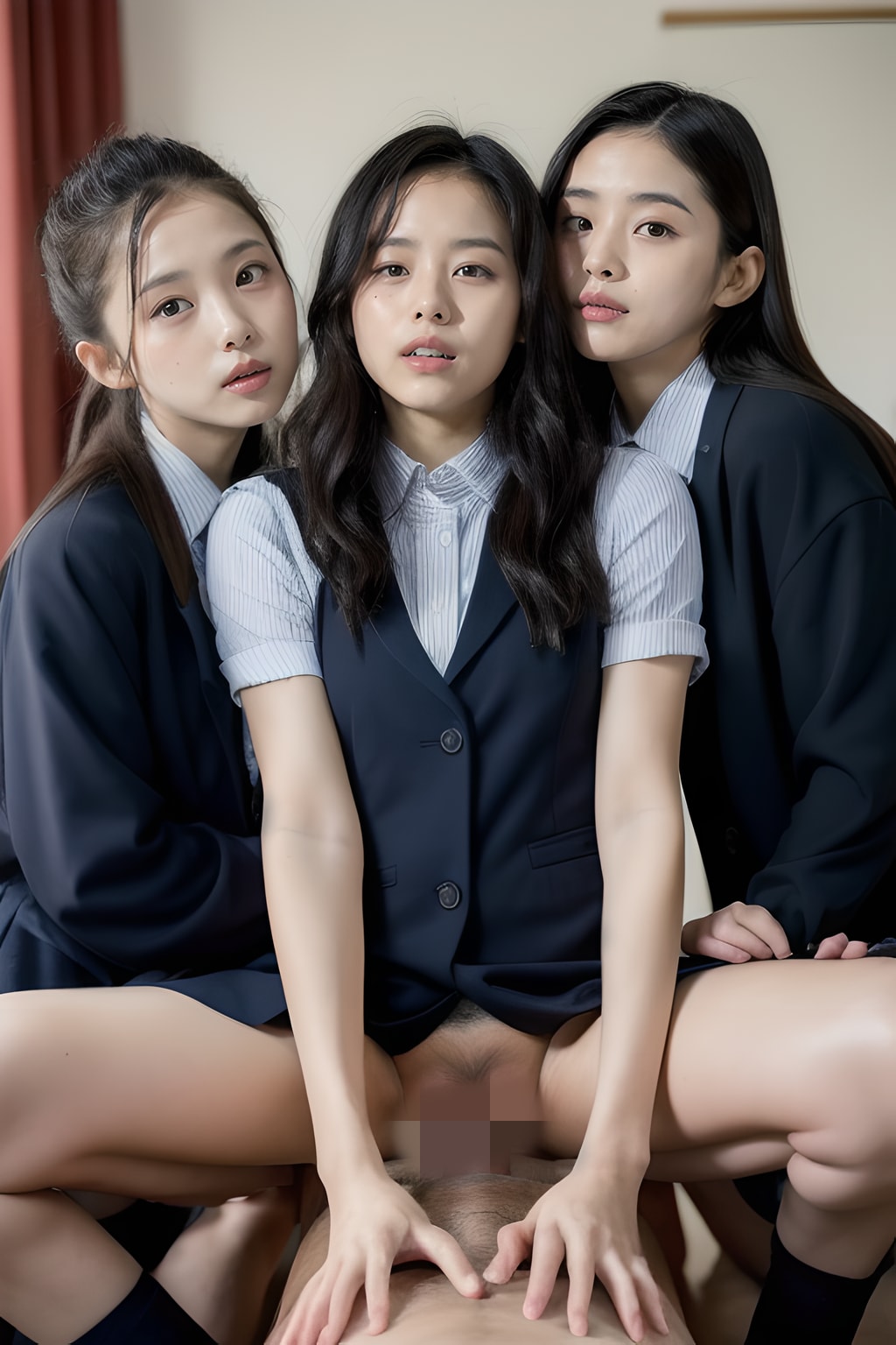 女子校生と騎乗位3P・4P