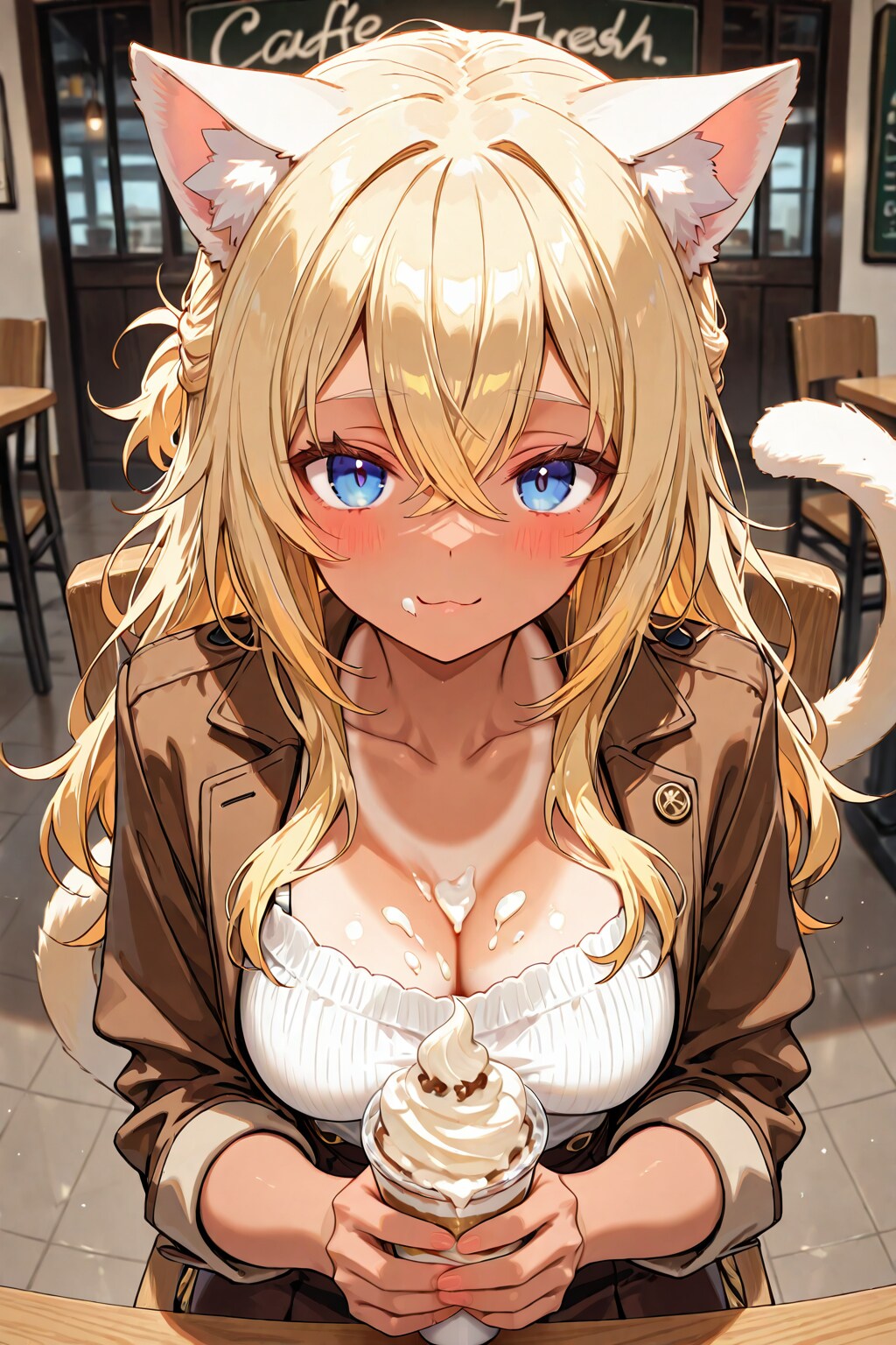 アイスコーヒーを飲む金髪ちゃん