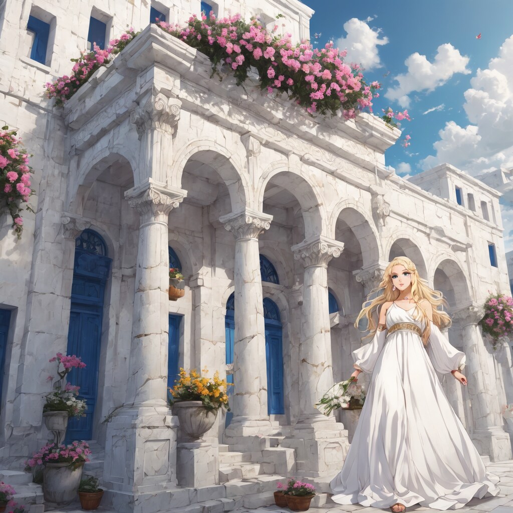 古代ギリシャ風　白いドレスの女性