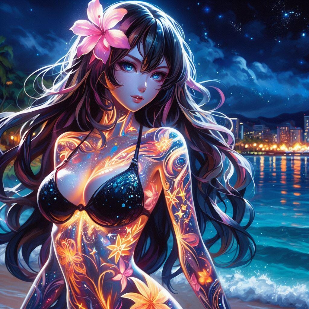 ワイキキビーチでボディペイント3