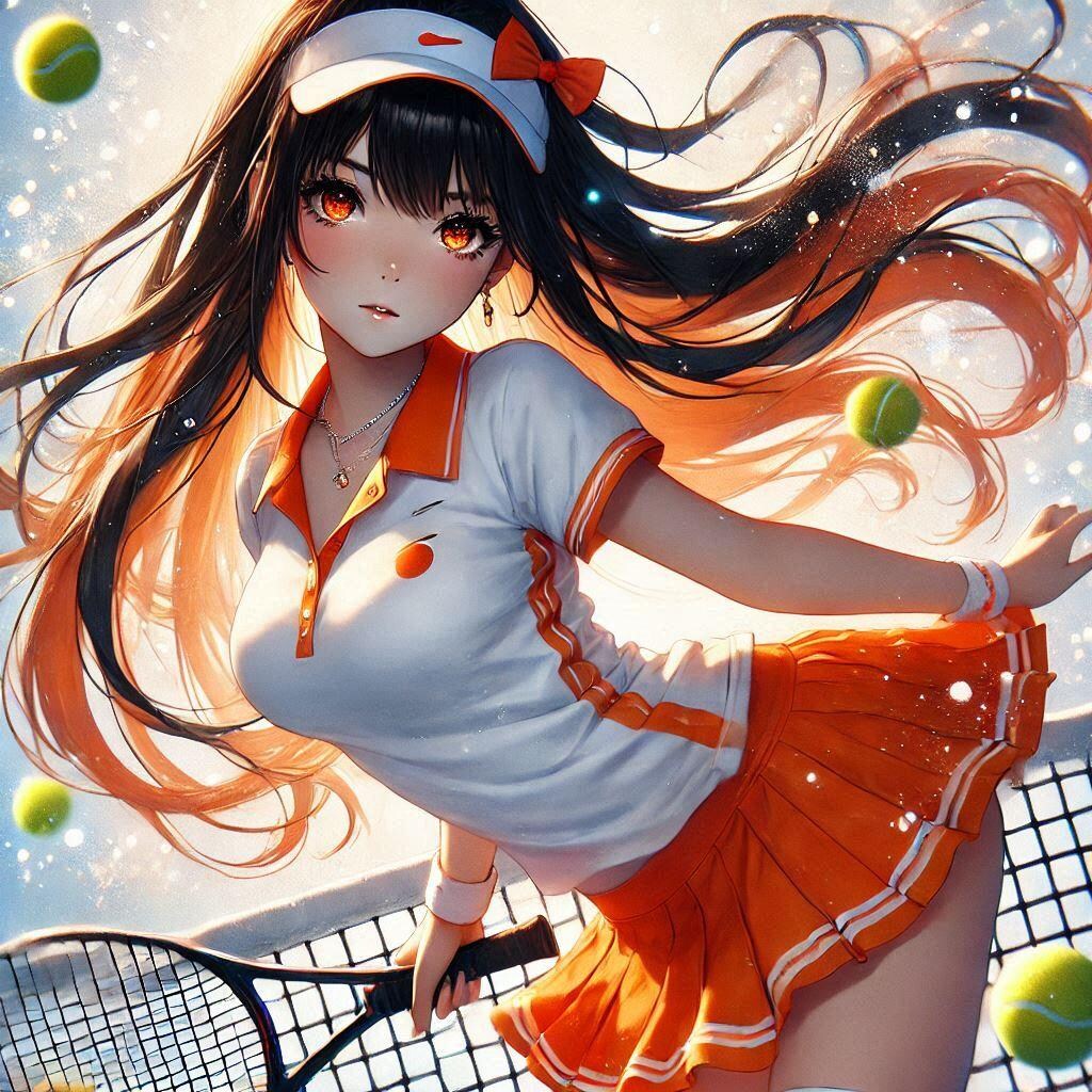 オレンジのテニスウェア