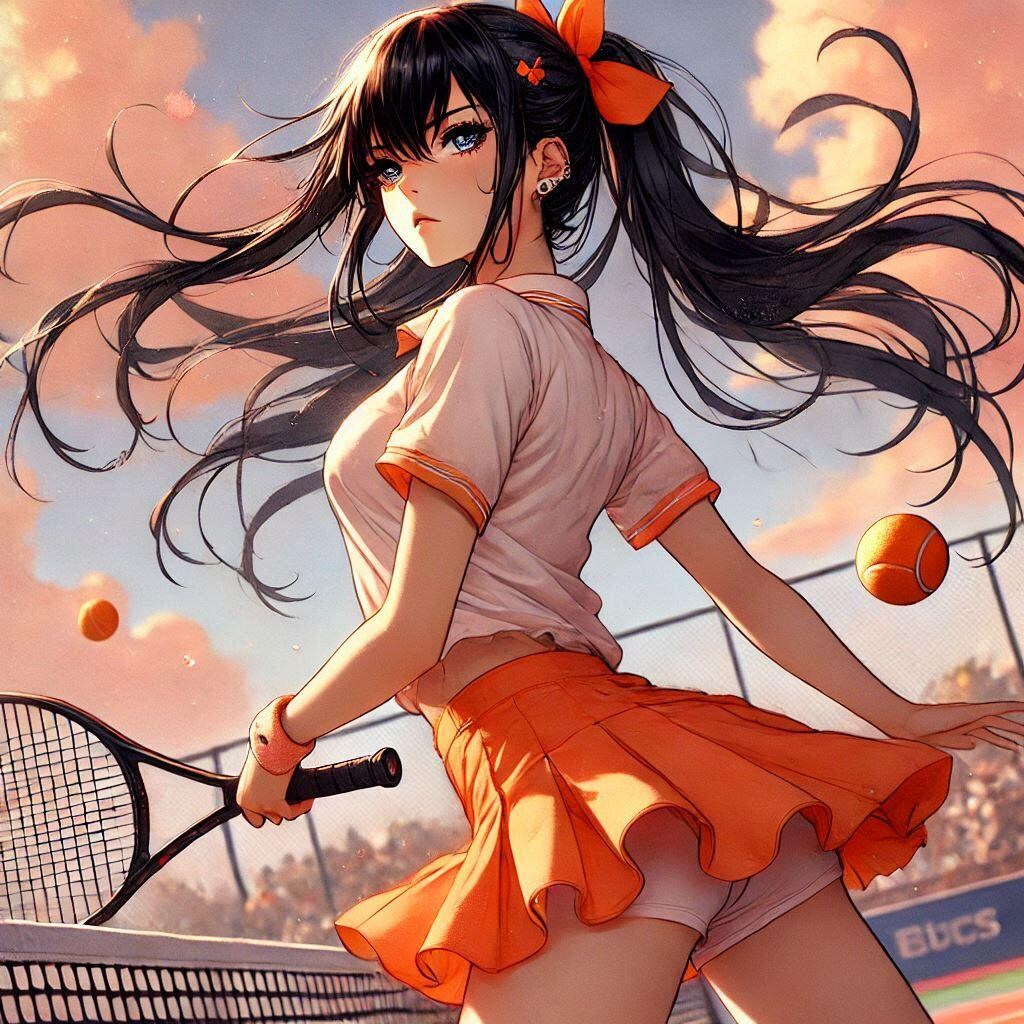 オレンジのテニスウェア