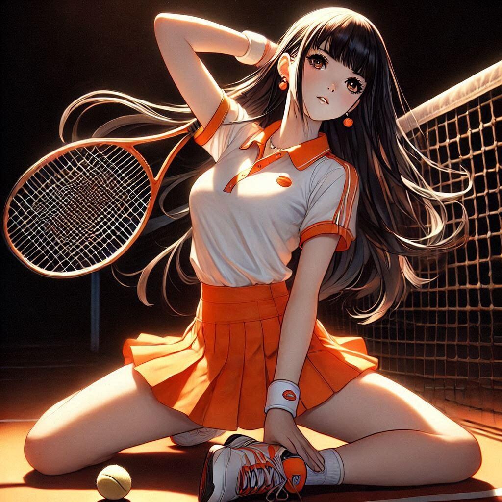 オレンジのテニスウェア