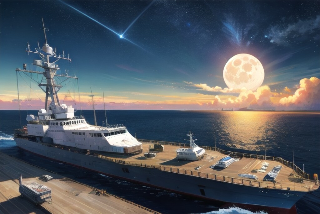 軍艦と夜空