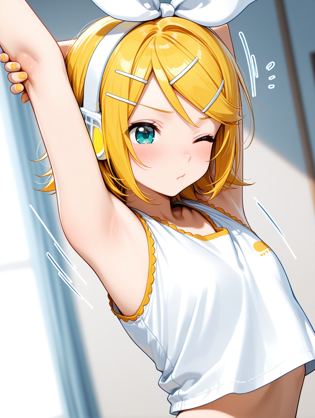 朝起きて伸びをするリンちゃん