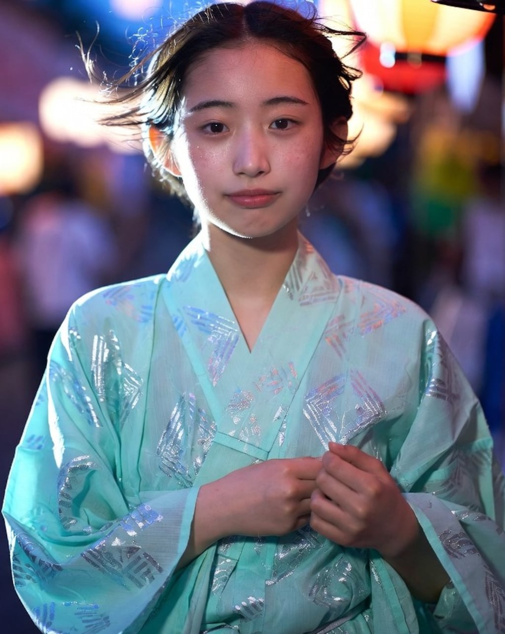 黒髪ボブで浴衣の美女