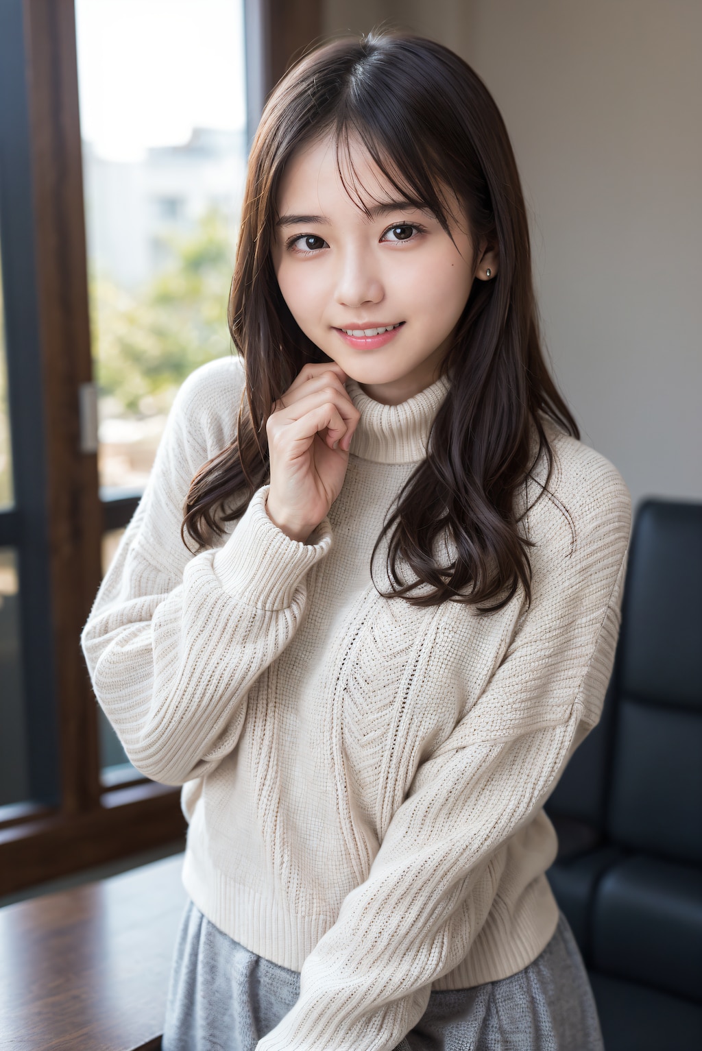 厚手のセーターを着ているOL