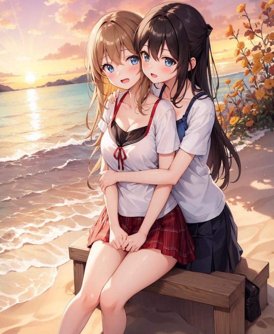 夕暮れの海辺