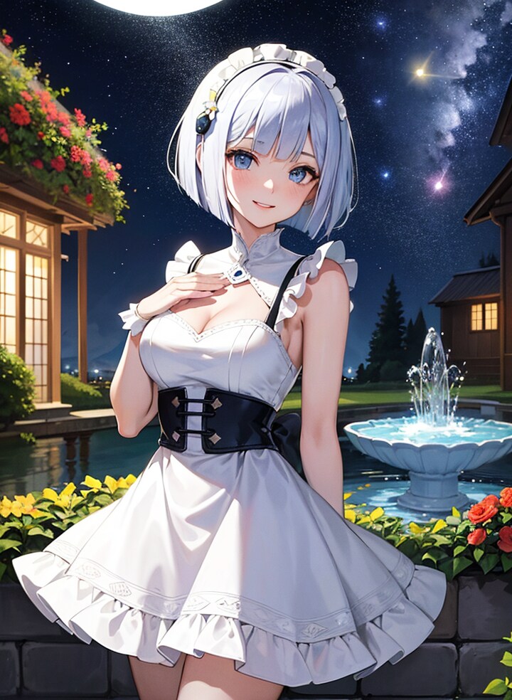輝く星空と銀髪メイド