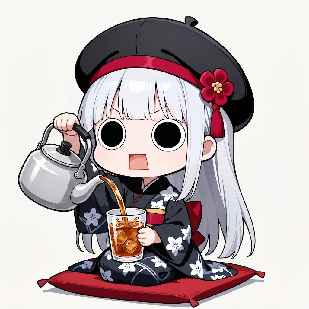 コップに麦茶を注ぐえらいこっちゃ嬢