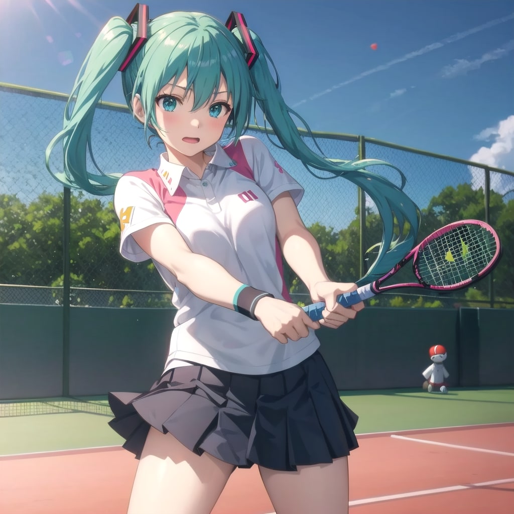 テニスをする初音ミク