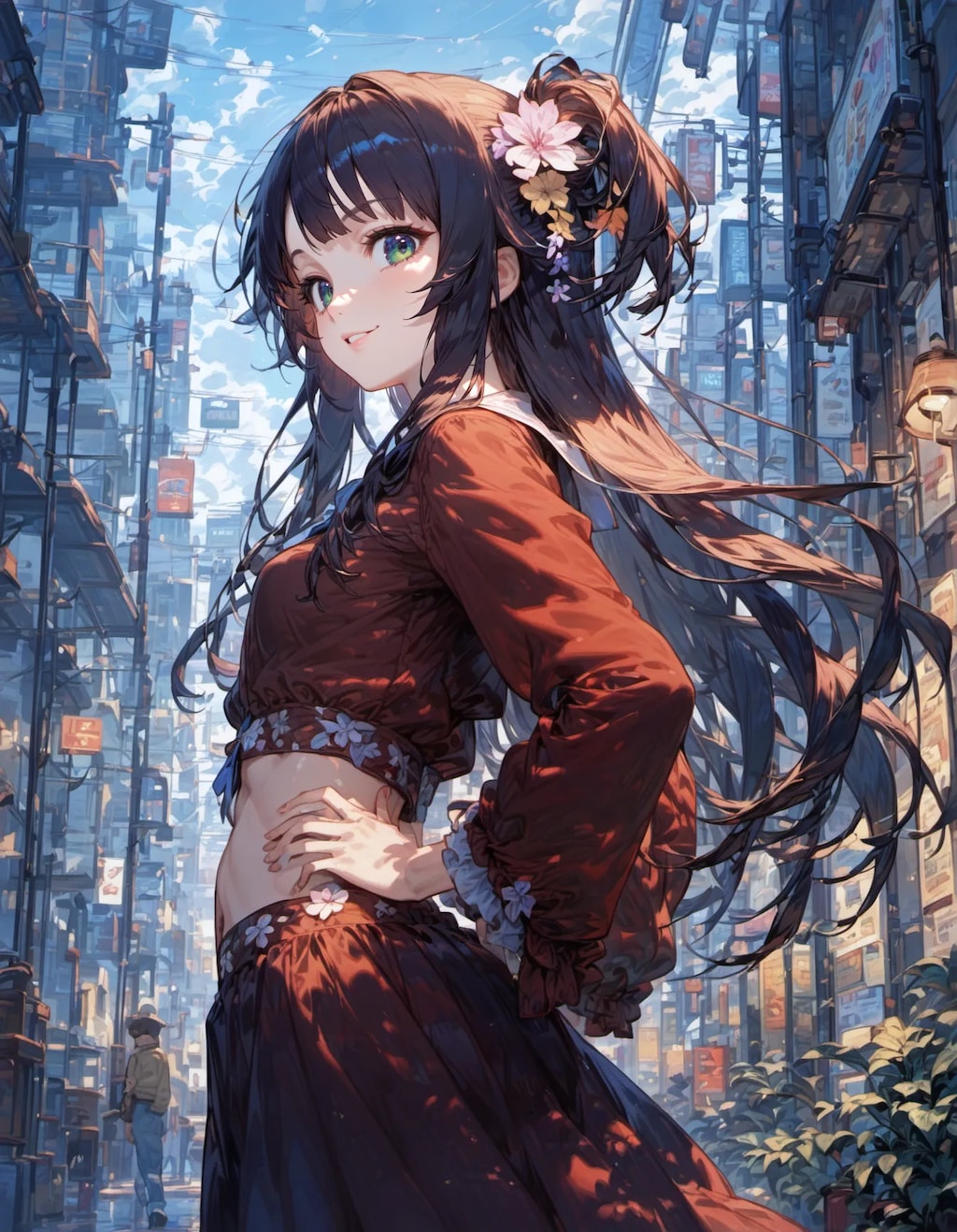 Crimson Ruffles in the Urban Maze