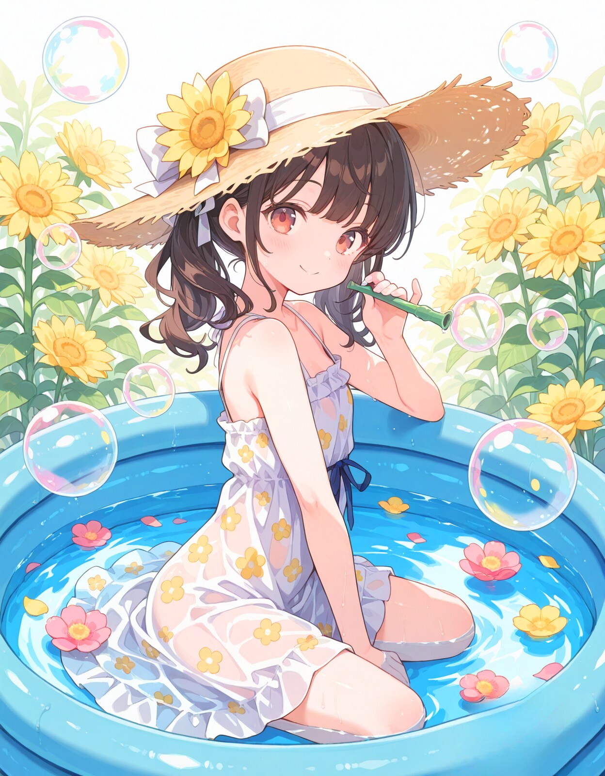 ビニールプールでシャボン遊び
