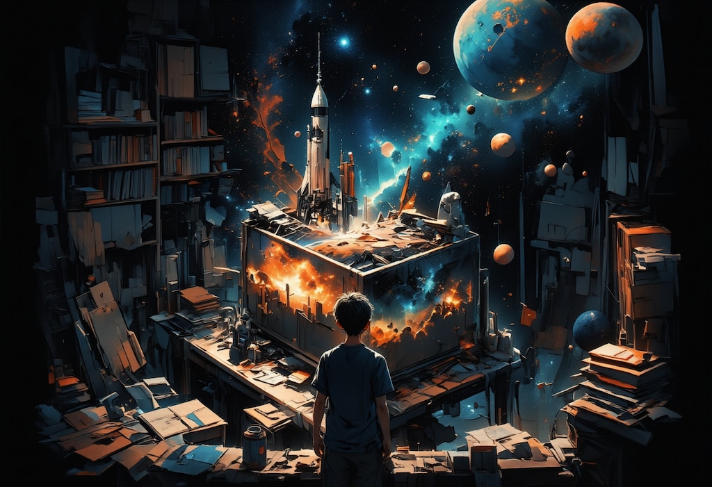 宇宙を見つめる少年