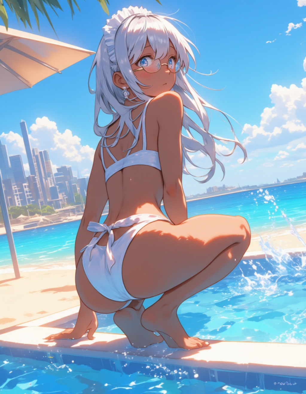 プールサイドのメイド娘