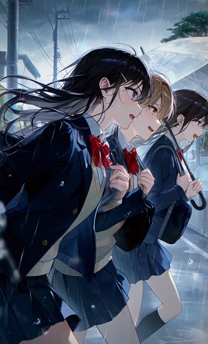 雨にも負けず､風にも負けず　　　　　　　　　　　　　　　　我が道を征く現代の高校生達。　　　　　　　　　　　　　　　　(楽しく下校中｡😅💦) | の人気AIイラスト・グラビア