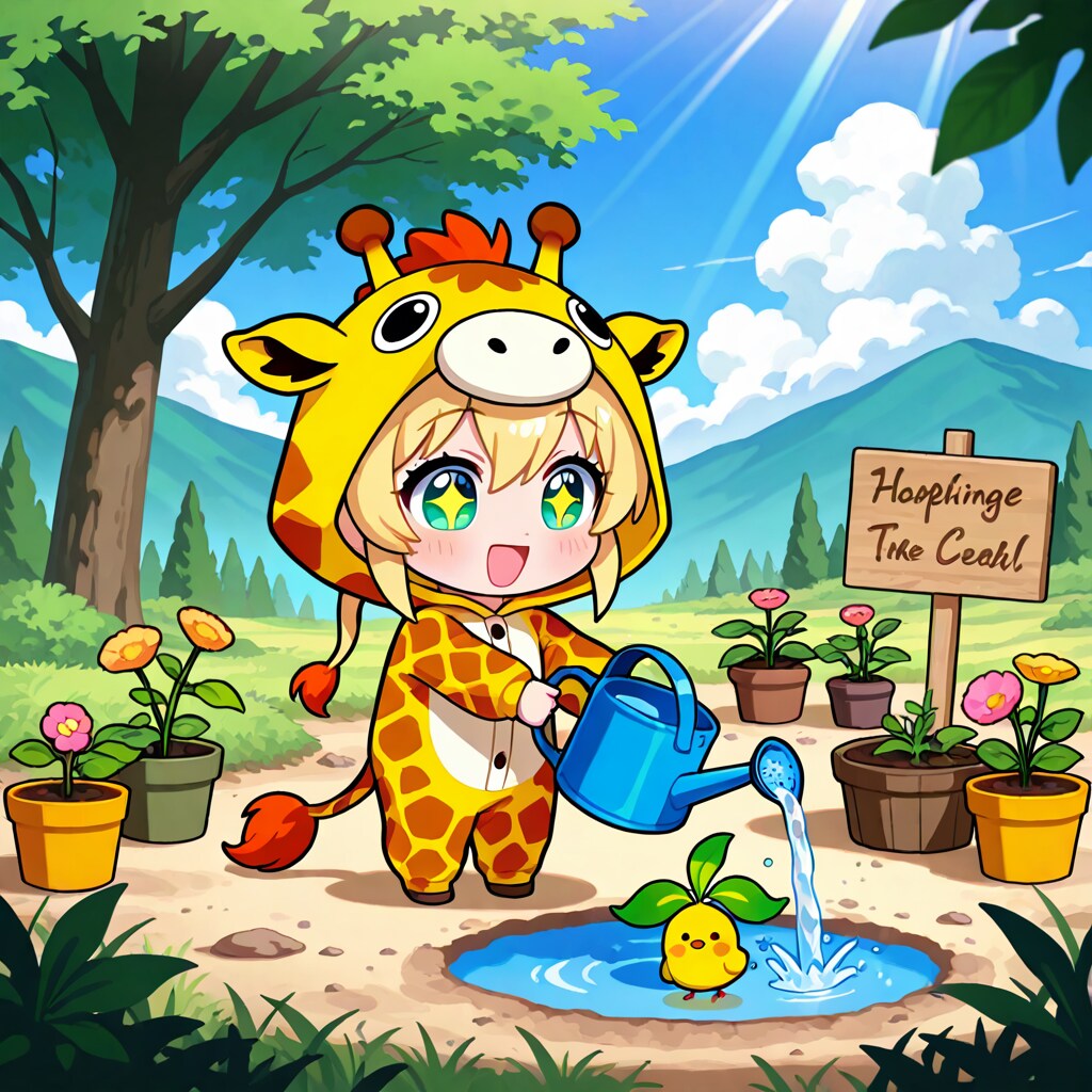 砂漠化および干ばつと闘うキリン着ぐるみちび子ちゃん