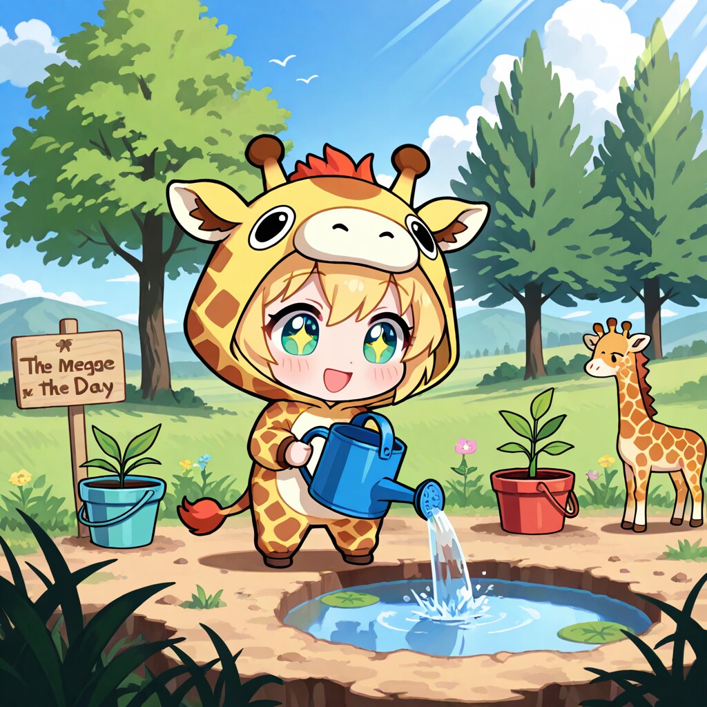 砂漠化および干ばつと闘うキリン着ぐるみちび子ちゃん