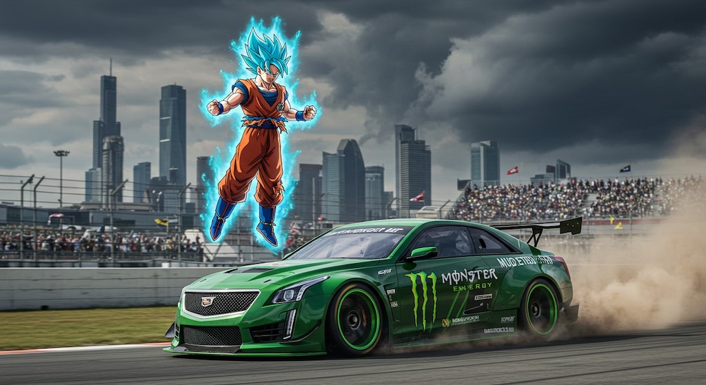 孫悟空とモンスターエナジーキャデラックのドリ車