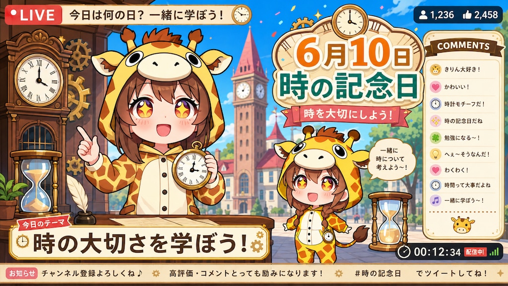 時の記念日とキリン着ぐるみちび子ちゃん